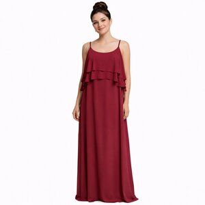 Zenobia Women's XXXL Maxi Dress Burgundy Layered Ruffles Sleeveless Lined Long